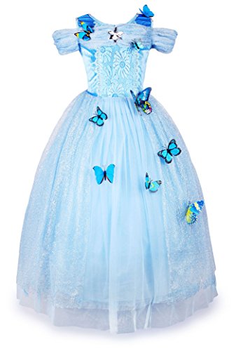 JerrisApparel New Cinderella Dress Princess Costume Butterfly Girl (4 Years, Sky Blue)