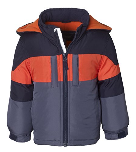 Sportoli Boys' Fleece Lined Hooded Colorblock Winter Puffer Bubble Jacket Coat – Charcoal/Navy (Size 5/6)