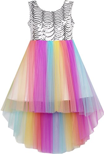 HJ41 Girls Dress Sequin Mesh Party Wedding Princess Rainbow Tulle Size 7