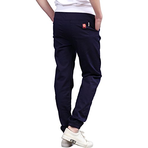 CNMUDONSI Kids Boys Pants Cotton Long Casual Elastic Waist with Drawstring Autumn Teenager Clothing (12T, M705-Navy)