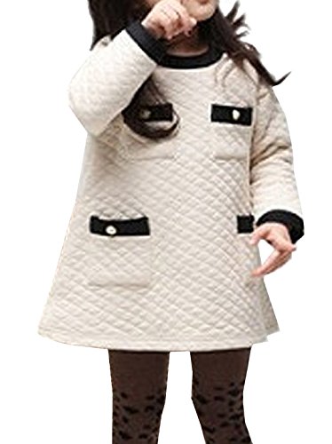 Vijiv Little Girls' Long Sleeve Pockets Sweater Dress, Beige, Small / 2T