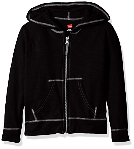 Hanes Big Girls' Slub Jersey Full Zip Jacket, Black, X Large