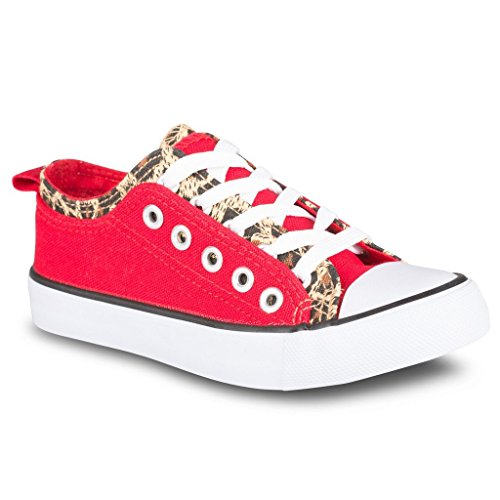 Twisted Girl's Canvas KIX Double Upper Lo-Top Sneaker – RED/LEOPARD, Size 12