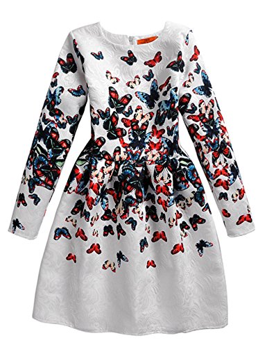 21KIDS Butterfly Print Girl Wedding Party Autumn Long Sleeve-butterfly Dresses,10
