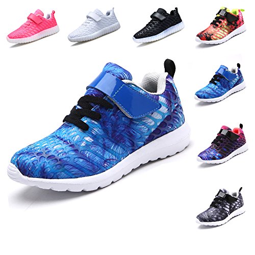 VIIRUN Little Kids Easy wearing Lightweight Fashion Sneakers Boys and Girls Breathable Running Shoes Blue 31/13M US Little Kids