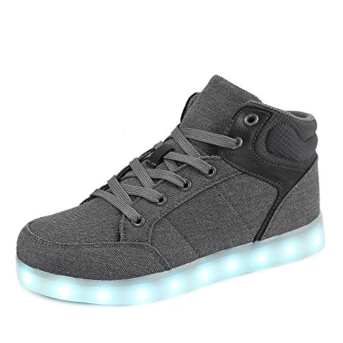 FLARUT Kids Shoes LED Light Up Fashion Sneakers For Boys Girls Children Breathable Running Shoes High Top Boots for School Winter Christmas Party Walking Dancing Casual USB Rechargeable(gray,38)