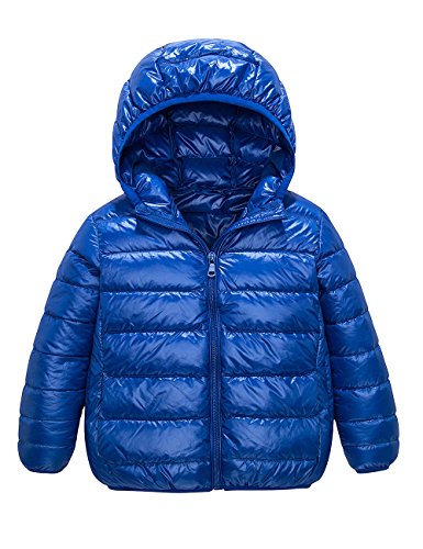 Spring&Gege Boys' Quilted Packable Hoodie Lightweight Puffer Jacket Windproof Outwear Children Warm Duck Down Coat Size 7-8 Years Blue