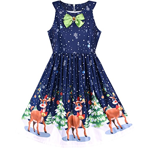 Sunny Fashion LM73 Girls Dress Christmas Eve Christmas Tree Snow Reindeer Party Size 10