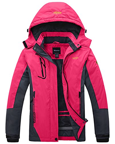 Wantdo Women's Waterproof Mountain Jacket Fleece Ski Jacket US S  Rose Red Small