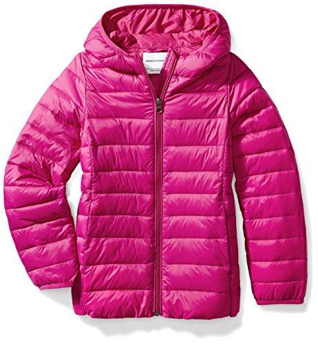 Amazon Essentials Girls' Lightweight Water-Resistant Packable Hooded Puffer Jacket, Fuchsia Purple, Large