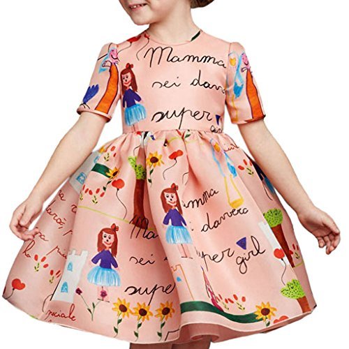 Girls Princess A Line pink playwear Mamma print Party Dresses 2T-7T
