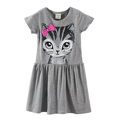LittleSpring Little Girls' Dresses Summer Cat Printing 6 Grey