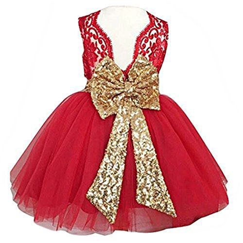 0-12 Years Little Big Flower Girl Dresses for Wedding (130, Red)