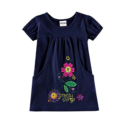 Novatx Short Sleeves Cotton Girls Dress H7104 (6/7Y, Navy)
