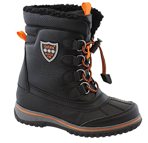Totes Boys Buster Insulated Snow Boot Black | Kids Rubber Sole Shoelace Loose – Fit Boot, Size – 3M