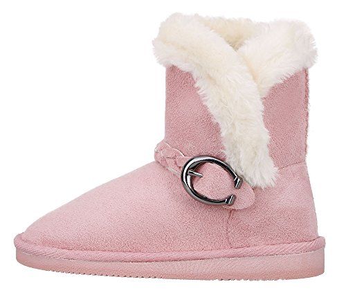 Kids Girls Boots Winter Warm Sherpa Lined Faux Fur Kids Snow Boots Pink 1