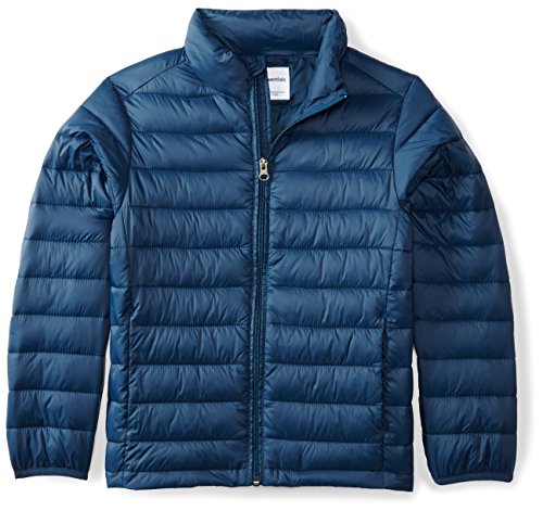 Amazon Essentials Boys' Lightweight Water-Resistant Packable Puffer Jacket, Navy, Medium