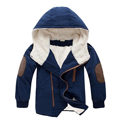 Laimeng_world,Children Kid Boys Hooded Coat Fur Winter Warm Solid Outwear Jackets (6-8T, Navy)